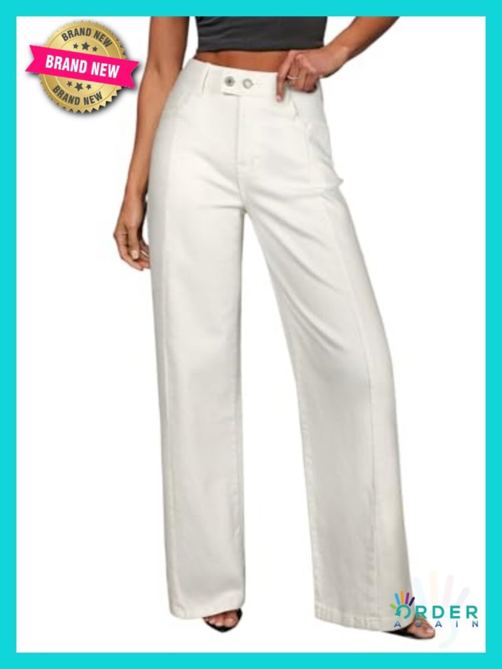 High Waisted Wide Leg Baggy Jeans with Front Seam Denim Pants Stretchy